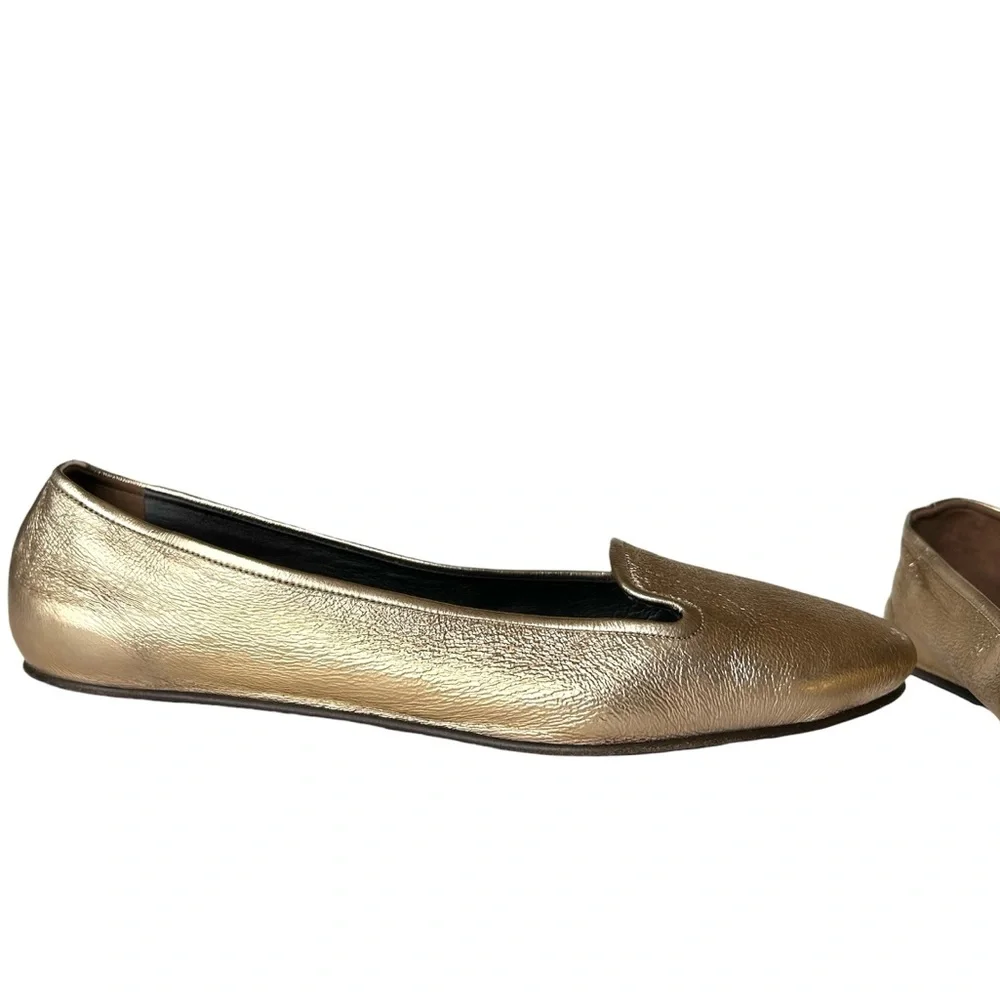Rochas Ballet Flats Gold Metallic Leather Slip-On Made in Italy EU 41 Designer